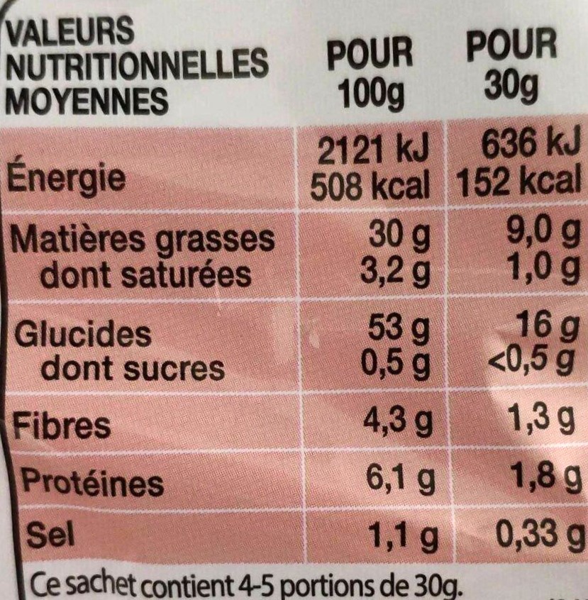 Les valeurs nutritionnelles dans un paquet de chips nature | Cultures Sucre